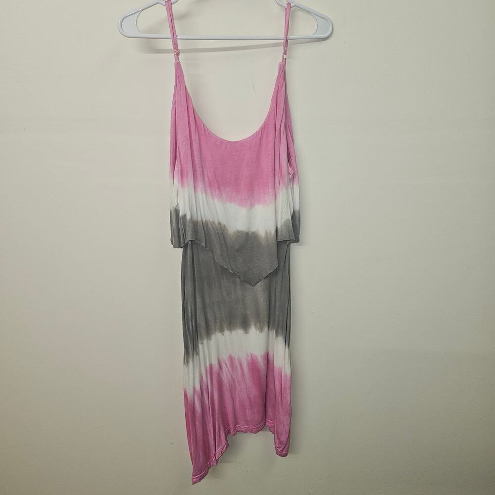 Summer Dress Pink‎ Grey White Tie Dye Layered Tank Slip Dress Size L | La Class